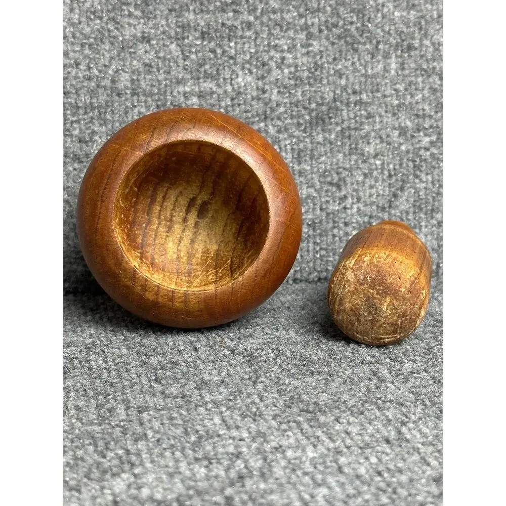 Vintage wooden mortar and pestle set herbs seasonings rustic boho vignette